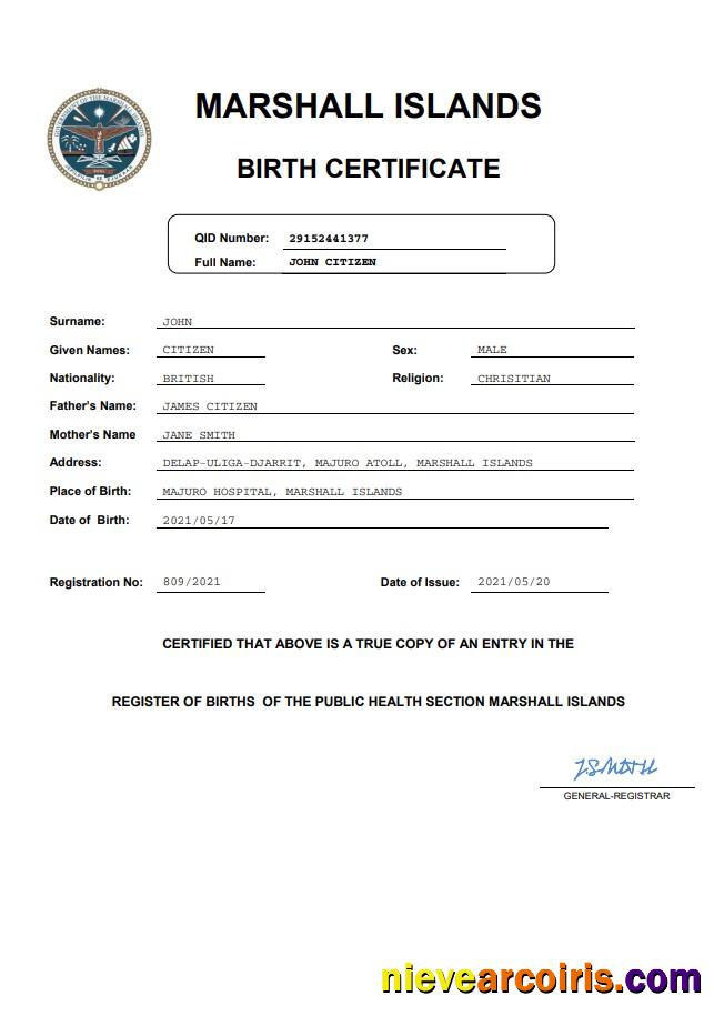 Marshall Islands vital record birth certificate